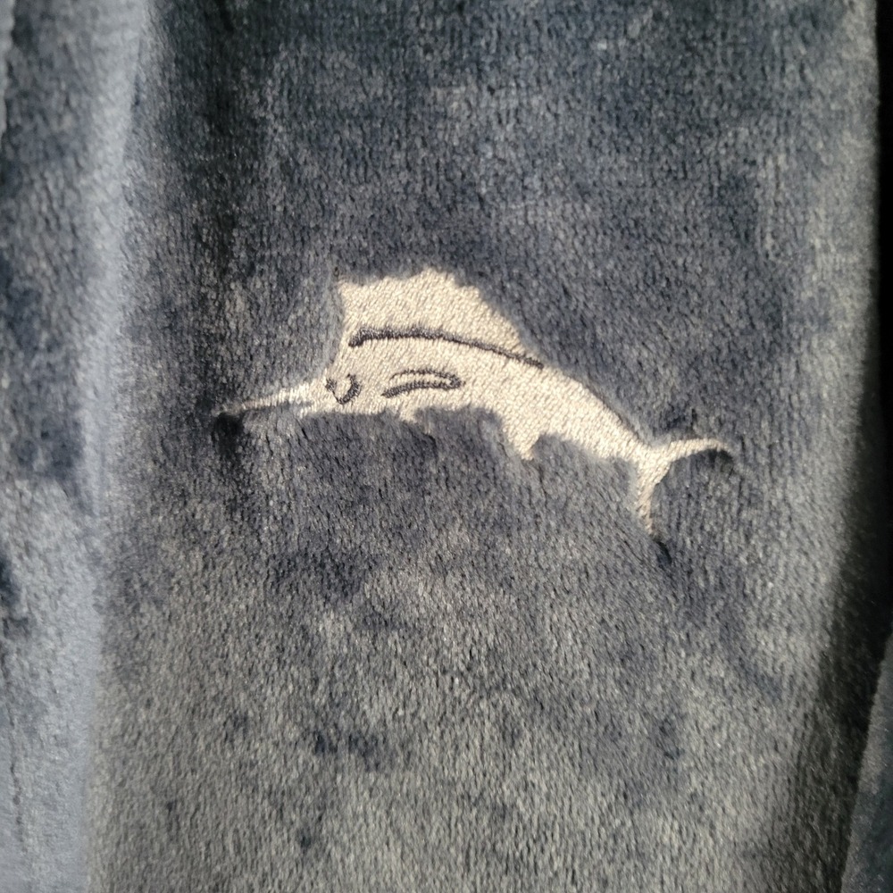 Tommy Bahama Mens Plush Fleece Robe Blue Plaid Trim Marlin Logo L/XL NWOT - Picture 3 of 8